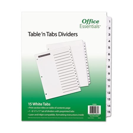 Avery Dennison Office Ess, TABLE 'N TABS DIVIDERS, 15-TAB, 1 TO 15, 11 X 8.5, WHITE 11674